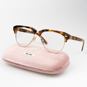 NEW Miu Miu MU09ZS 19P08N Trotoise Clear Blue Light Browline Unisex Eyeglasses